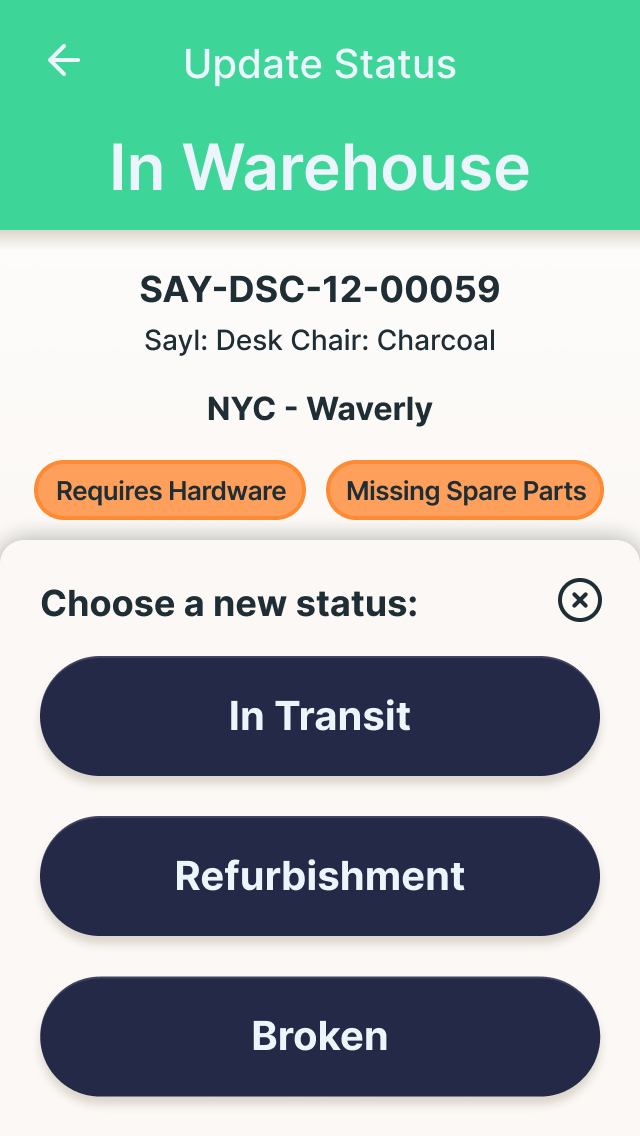Zoltar Mobile - update item status workflow in progress